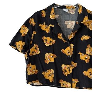 Disney Lion King Simba Crop Top Camp Button Down Shirt Size Large